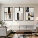 Large Neutral Abstract Wall Art Set of 3 Framed Canvas Prints, 24x36 Inch Modern Beige Black Abstract Paintings with Gold Accents, Minimalist Wall Decor for Living Room Bedroom Dining Room, Metal Frame Ready to Hang