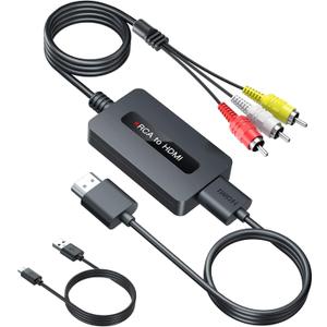 Male RCA to HDMI Cable Converter, CVBS Composite AV to HDMI Converter, Full HD 720P/ 1080P Output Switch for DVD, STB, R-o-k-u with Female RCA Output