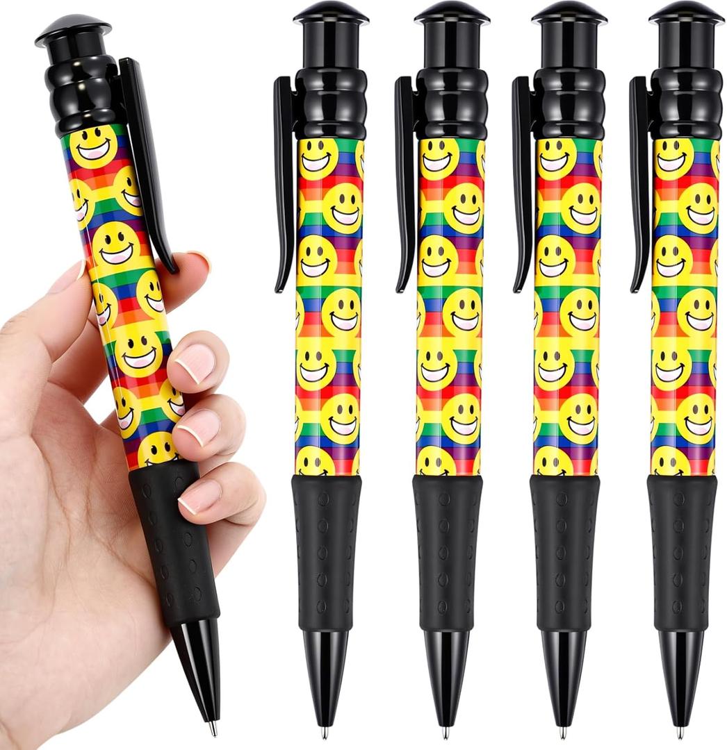 Supervitae 24 Pcs Christmas Jumbo Pen Bulk Novelty Giant Ballpoint Pens Bulk 7.48 Inch Funny Big Retractable Black Ink for Employees Coworker Team Staff Teacher Nurse Gifts(Rainbow Smile Face)
