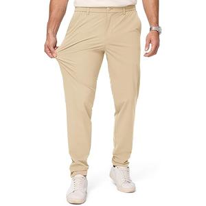 JMIERR Men's Casual Elastic Waist Pants Water Resistant Quick-Dry Lightweight Outdoor Golf Pant with Zipper Pockets (Medium, Beige)