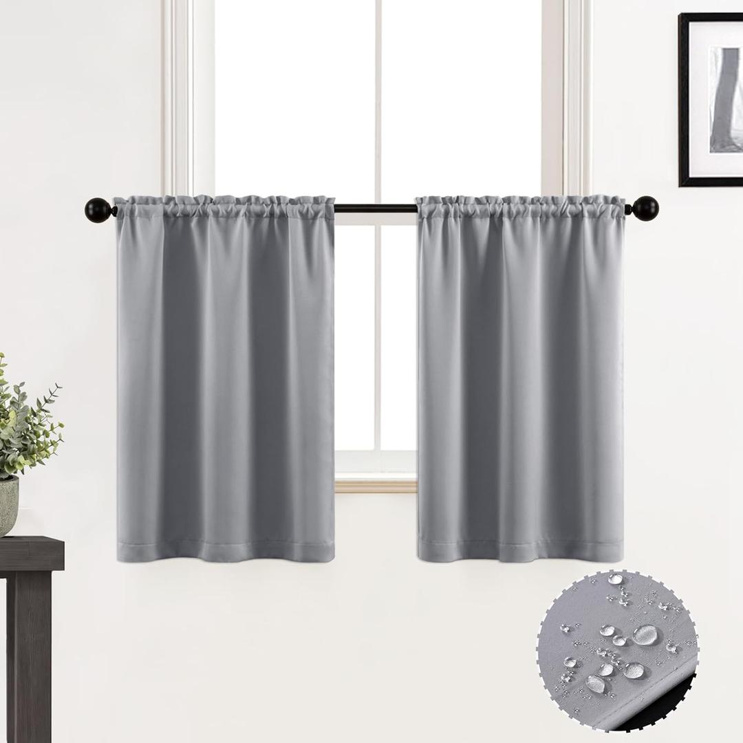 XTMYI Short Curtains for Windows,Waterproof Blackout Front Door Window Curtain for French Door Glass,Light Grey,36 Inch Length (30"W x 36"L (Pack of 2))