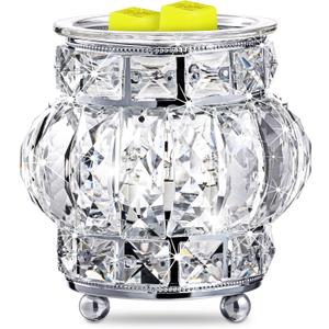 MAXWINER Electric Wax Melt Warmer Wrought Iron Crystal Oil Burner for Home, Living Room, Bedroom, Kitchen, SPA, Office (Silver)