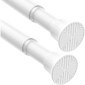 Spring Tension Curtain Rod for Window,White 31-76" 2 Pack Shower Rod | No Drilling Installation,6.6lbs Max Load,7/8inch Spring Rod Diameter, Adjustable for Doorway, Closet, Kitchen,Bathroom
