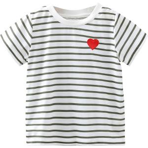 SOLY HUX Toddler Girl's Striped Print Short Sleeve Tee Shirts Heart Crewneck Cute Summer Tops (White)