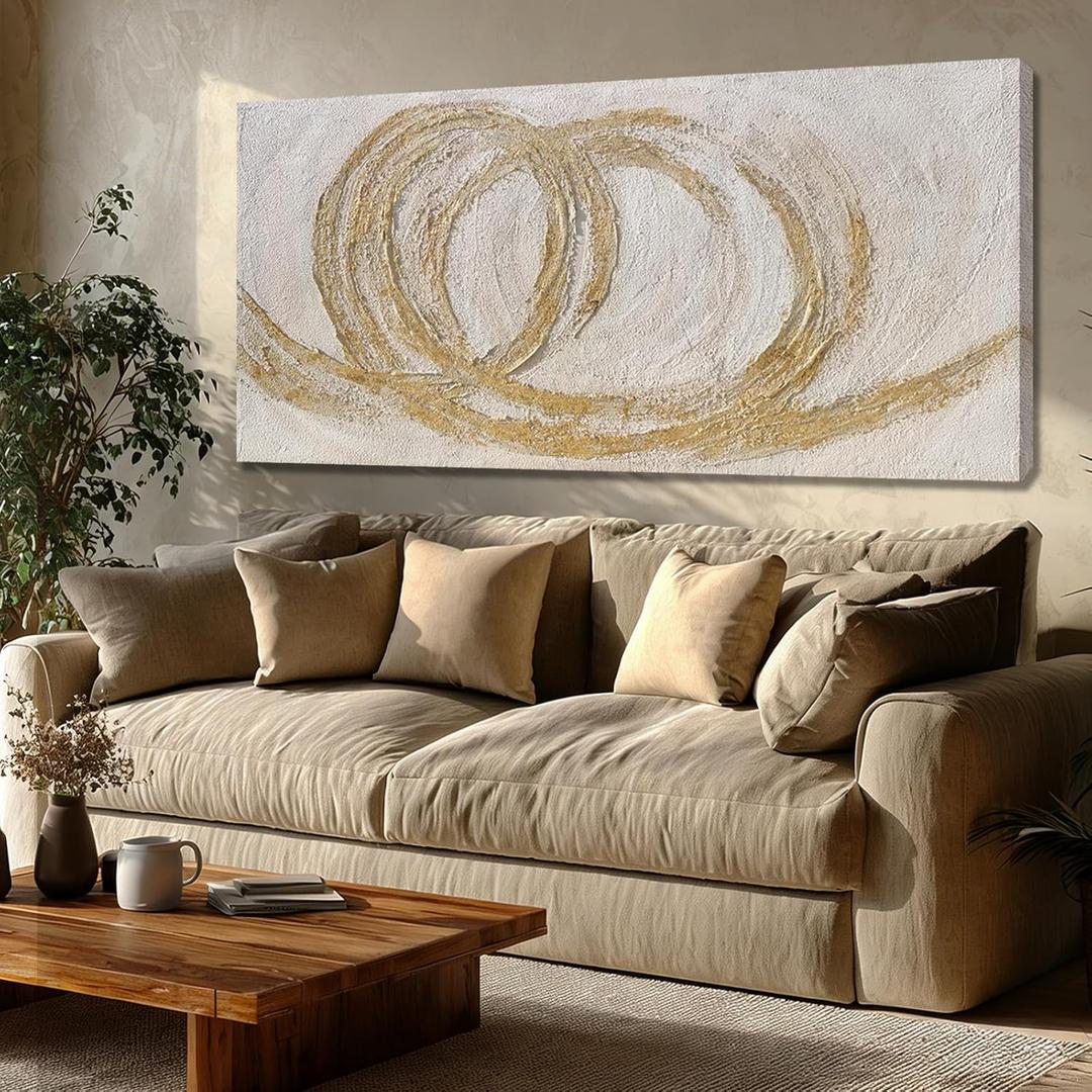 Dolidoteart Beige White Gold Abstract Wall Art, Extra Large Canvas Print Wall Decor for Living Room Bedroom Office Dining Room, Modern Neutral Artwork for Sofa Wall, 24x48 Inch