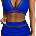 SUUKSESS Women Sexy High Waist Bikini Sets Mesh Tummy Control 2 Piece Swimsuits (Medium, 50 Royal Blue)