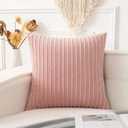 UGASA Corduroy Striped Soft Soild Decorative Square Throw Pillow Covers Set Cushion Cases Pillowcases for Sofa Bedroom, 1 Pc, 26x26 Inch, Baby Pink