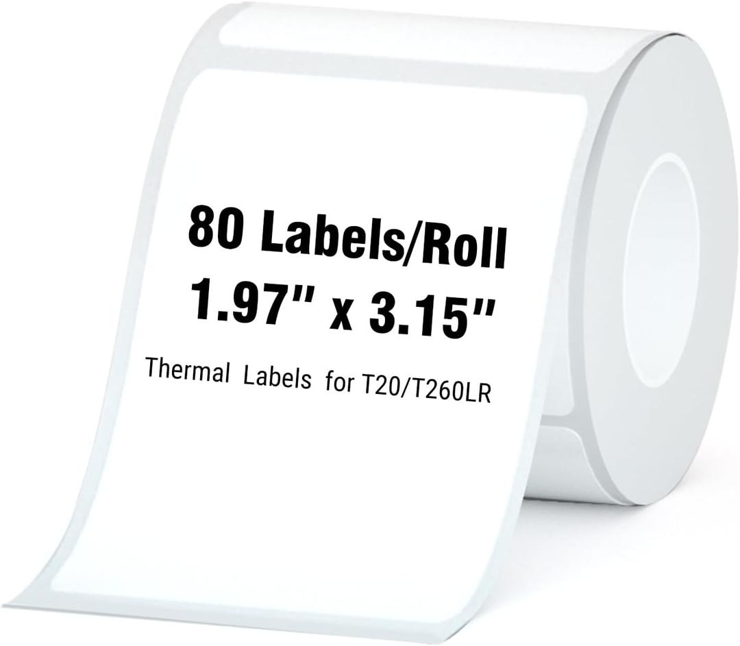 HPRT Thermal Labels, 1.97" x 3.15"(50x80 mm) Waterproof Sticker Paper, Thermal Tape for HPRT T20/T260LR Label Maker, Compatible with Rollo, Phomemo, iDPRT & MUNBYN, 80 Labels/Roll