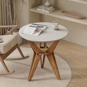 Farmhouse End Table Distressed Wood Side Table with Crisscross Legs and X Legs, Accent Table with White Top and Tripod Base for Living Room, Office, Boho Decor, Modern Rustic, Nature, Round