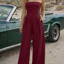 XXTAXN Women's Sexy Elegant Strapless Tube Sleeveless Cocktail Party Work One Piece Wide Leg Jumpsuit With Side Pocket Winered (Red)