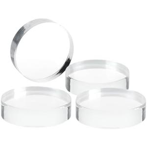 KCGANI 4-Piece Acrylic Round Blocks - Clear Edge Polished Display Base - Cylinder Trophy Base for Table Showing Collectibles