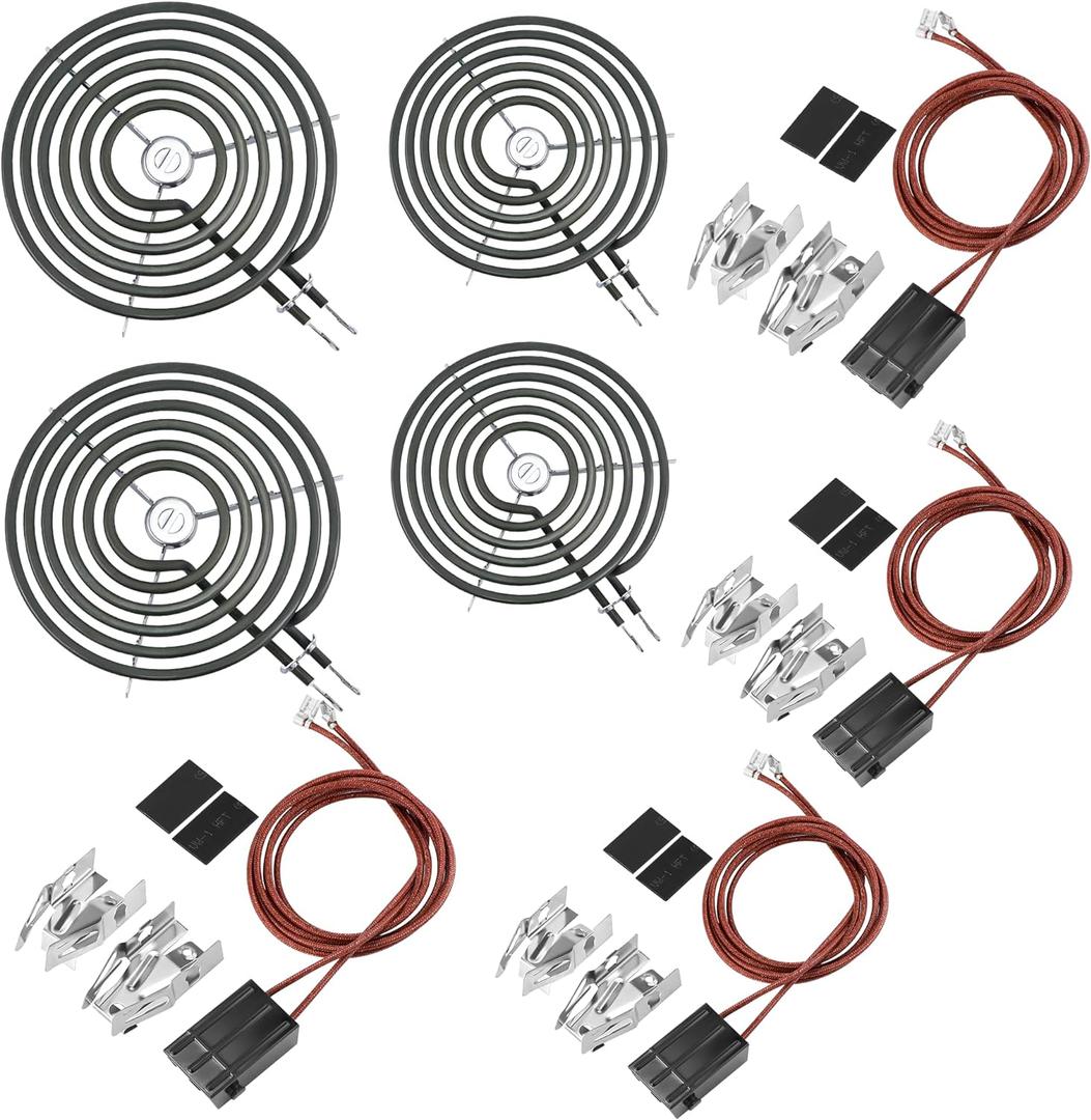 WB17T10006 Terminal Block Kit & Electric Stove Burner Element Replacement 2*WB30M1(6") 2*WB30M2(8")-4Packs Set Compatible for GE Hot Point Kenmore Range/Stove by MIFLUS
