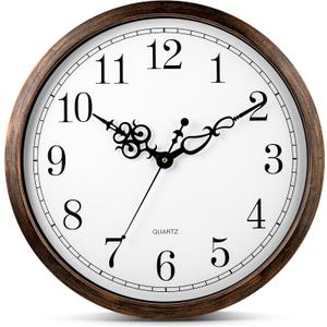 Bernhard Products Large Wall Clock 18 Inch Silent Non Ticking Movement Quartz Battery Operated Round Easy to Read Decorative Classic Brown Home/Kitchen/Office/Classroom/School Clocks, Black Numbers