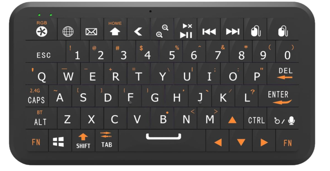 Mini Keyboard with Bluetooth 5.0/2.4G Dual Mode, Gyroscopic Motion Mouse, 64 Keys, RGB Backlight Options, Rechargeable Battery, Type-C Win/iOS/Android/ (Black)