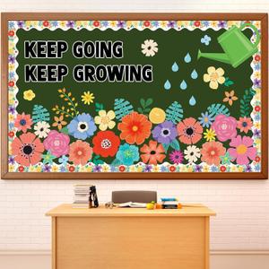 Wildflowers Spring Bulletin Board Decorations Set Floral Flowers Bulletin Board Decor Keep Going Keep Growing Floral Blackboard Borders Sunflowers Cutouts for Back to School Classroom Wall Decor