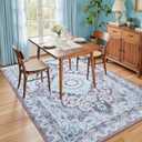 5x7 Area Rug for Bedroom, Machine Washable Rugs with Non-Slip Backing for Living Room, Soft Vintage Carpet Kitchen Laundry Kids Room Decor, Blue & Brown