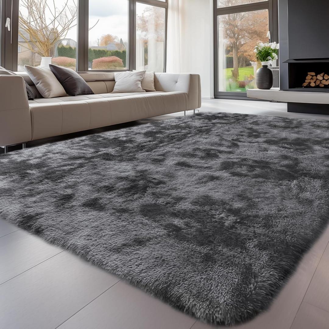 Sour Lemon Area Rugs 9x12 Living Room, Grey Large Area Rug Shag Shaggy Carpet Soft Plush Furry Bedside Rug, Machine Washable Area Rugs for Bedroom Kids Girls Boys Home Decor Anti Slip