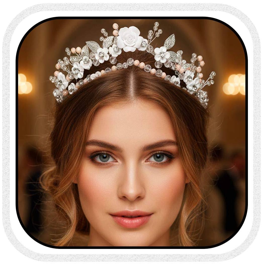 CASDRE Flower Bride Wedding Tiaras and Crowns Silver Rhinestone Bridal Headband Leaf Hair Accessories for Women