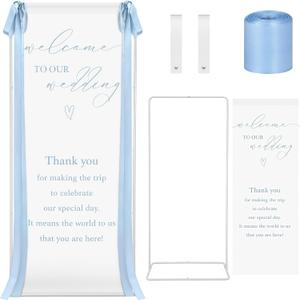 Lumina Wedding Welcome Sign Stand With Linen Sign with Satin Ribbon Adjustable Easel Stand Bridal Shower Welcome Decoration for Garden Ceremony Lawn Outdoor Indoor(Blue)