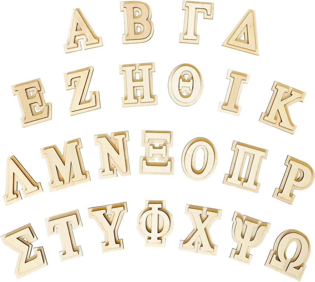 3 Inch 64 Pieces Unfinished Wooden Greek Letters DoubleLayered Blank Wood Greek Alphabets for Paddles Crafts/Sorority/Fraternity/DIY Project/Learning/Wall Decor