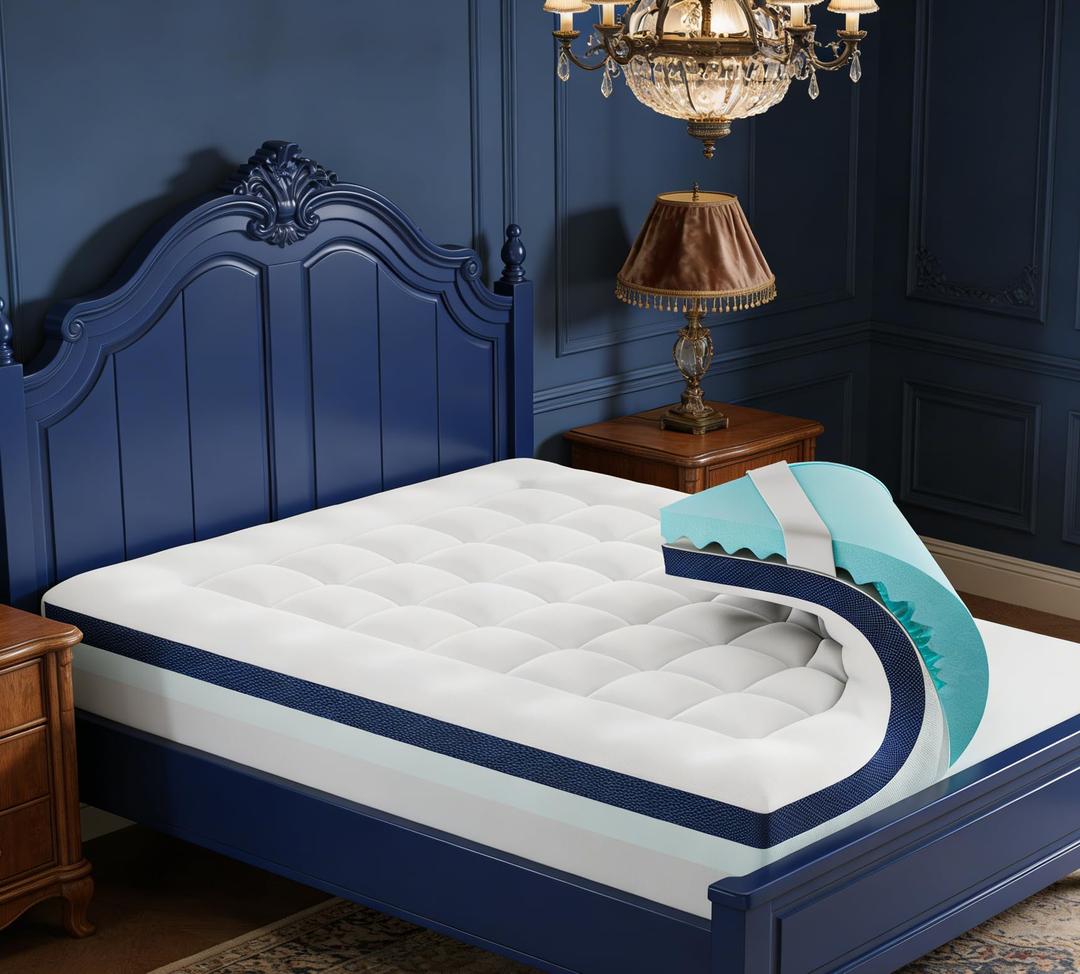 4 Inch Dual Layer Memory Foam Mattress Topper Full Size - 2 Inch 1000GSM Soft Pillow Top Mattress Pad & 2 Inch 5-Zone Egg Crate Cooling Gel Memory Foam for Back Pain (Twin XL,39"x80")
