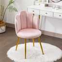 Vanity Chair for Makeup Room - Midcentury Modern Accent Velvet Chair with Back Support, Gold Legs for Living Room Bedroom (Pink), 19.29D x 21.26W x 16.93H in