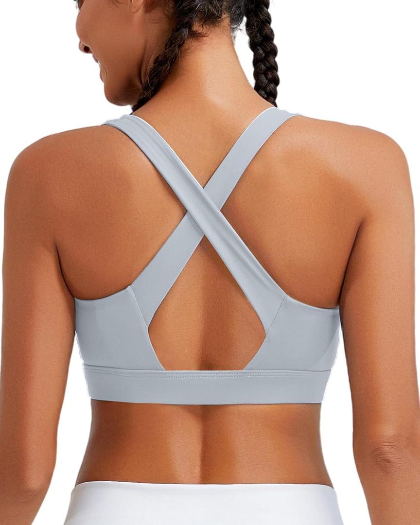 RUNNING GIRL High Impact Sports Bras for Women, High Support Running Strappy Women's Sports Bra with Sewn in Pads (Gray, XXXL)