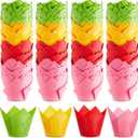 300 Pcs Jumbo Muffin Liners for Baking 2-1/4" x 4" Large Tulip Cupcake Liners Greaseproof Cupcake Wrapper Paper for Weddings Birthday Christmas Anniversaries Party (Green,Red,Yellow,Pink)