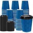 Lamosi 8 oz 100 Pack Disposable Coffee Cups with Lids, Insulated Paper Coffee Cups with Lids, Corrugated Ripple Wall To Go Coffee Cup with Lid for Hot Beverages (Blue)