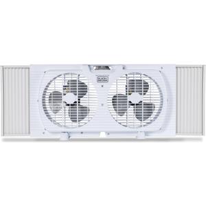 BLACK+DECKER 9" Dual Window Fan with 2 Speed Settings, Twin Fan Heads with Mechanical Dial Control, Removable Legs, For Sliding Windows up to 33 W with Accordion Expanders, BFW9M, White