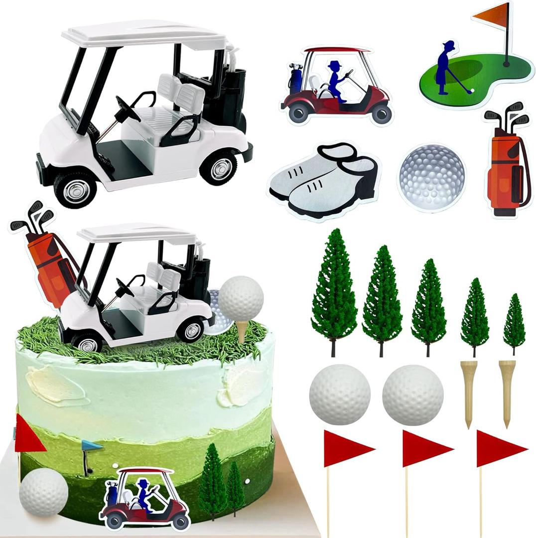 2026 New Golf Cake Decorations Cart Toppers Heading for The Green Topper for Golfers With Cart Flag Ball Theme Party Supplies