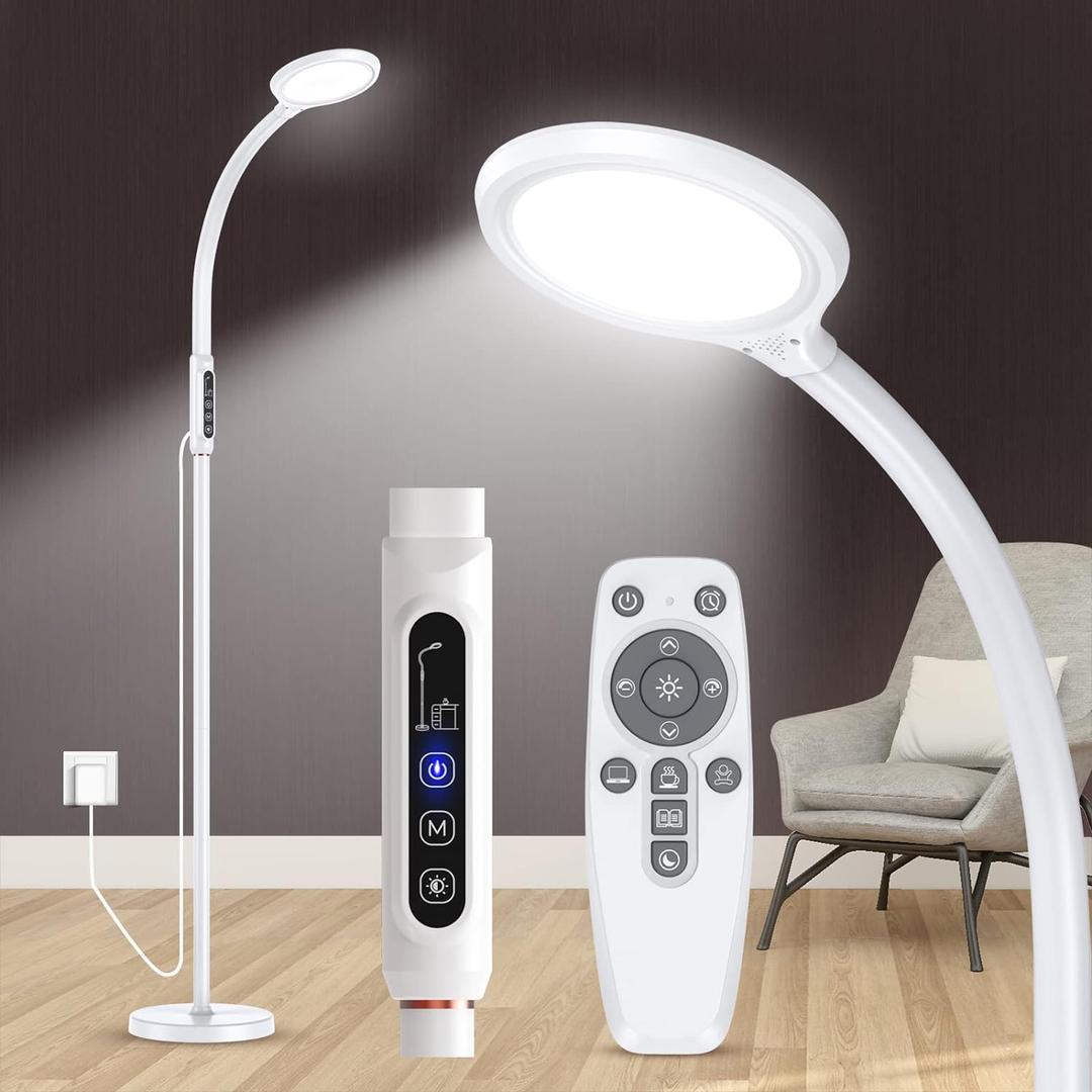 Light Therapy Lamp 11000 Lux, LED UV-Free Sunlight Lamp,Full Spectrum Happy Therapy Lamp with 10 Adjustable Brightness Levels, 2 in 1 Retractable Floor Light Therapy Lamp (White)