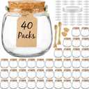 Syntic 40 Pack Small Glass Jars with Cork Lids, 7oz Empty Mason Jars for Making Candles, Yogurt Container with PE Lids for Wedding Favors, Baby Shower, Candy, Spices with Twine, Labels
