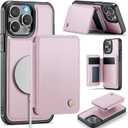 Compatible with Magsafe for iPhone 12 Pro Max Wallet Case Magnetic Card Holder, RFID Blocking 2 in 1 Detachable Kickstand Shockproof Case for Women Men, Pink