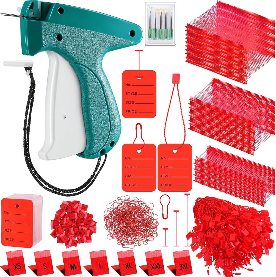 Chumia 3576 Pcs Tagging Gun Clothes Garment Tag Attacher Kit with Needles Standard Plastic Barbs Fasteners Hang Label Strings Gourd Safety Pins Retail Price Size Label for Warehouse(Red)