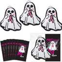 Hotop 30 Sets Breast Cancer Awareness Gifts Ghost Plush Keychains, Halloween Boo with Cards and Bags Pink Ribbons Motivational Gifts for Women Breast Cancer Decoration Party Favor Gift Supplies