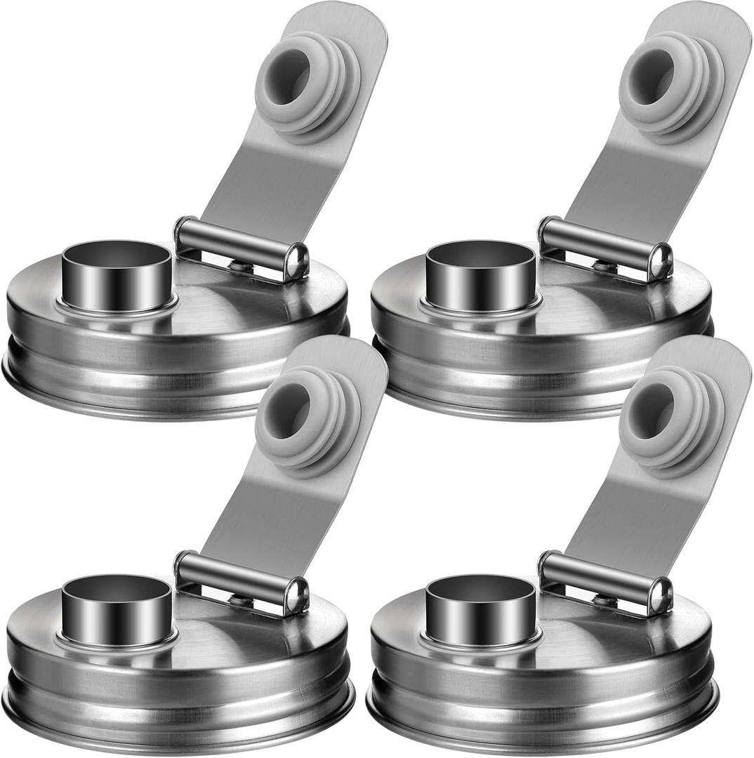 Mason Jar Pour Spout Lid Stainless Steel, Regular Mouth Pour Spout Flip Cap Lids for Mason Jars, Anticracking Leak Proof Seal Cover Airtight for Drinking Salad Dressing & Food Storing(4PCS)