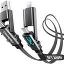 Haiteron 4 in 1 Charging Cable 5FT,240W USB C to USB C Cable Fast Charging Flat Braided iPhone Charger Cord Combo USB A/C to C/L with LED Display, Type C Charging Cord for iPhone 16/15,MacBook,iPad