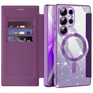 Bizzib for Samsung Galaxy S25 Ultra Case Compatible with Magsafe Slim Fit Flip Protective PU Leather Wallet Case with RFID Blocking Card Slot Build-in Len Protector for Galaxy S25 Ultra, Violet