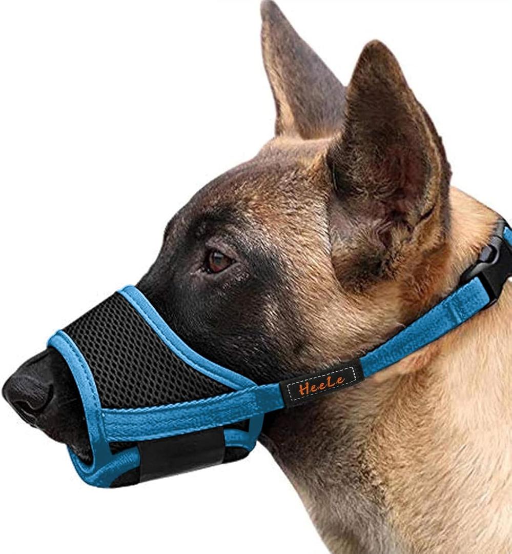 HEELE Dog Muzzle,Soft Nylon Muzzle Anti Biting Barking Chewing,Air Mesh Breathable Drinkable Adjustable Loop Pets Muzzle for Small Medium Large Dogs (Sky Blue, M)