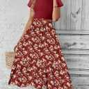 Dokotoo Women's 2026 Summer Dress Short Sleeve Crew Neck Casual Floral Print Long Flowy Dresses Maxi Dresses (Red, S)