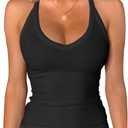 iGENJUN Workout Tops for Women Racerback Basic Tank Summer 2025 Camisole V Neck Slim Fit Ribbed Sleeveless (Large, Black)
