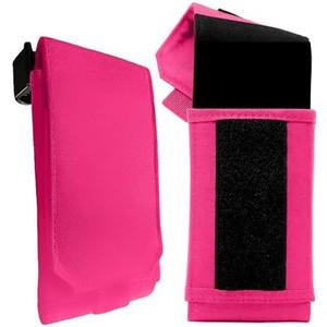 Phone Holster with Clip - Hook Loop Nylon Cellphone Holster Compact Pouch, Backpack Shoulder Strap Accessory - Multifunctional StrapPack Pouches for Hikers, Travelers & Commuters (L - 6.5" x 3.75" x .5", Pink)