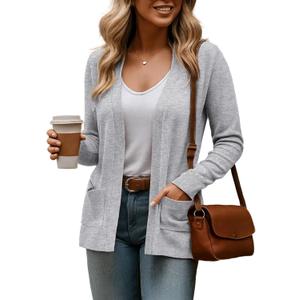 Tralilbee Women's Cardigans with Pockets Long Sleeve Casual Open Front Cardigan Sweaters for Women S-XL (Gray, M)