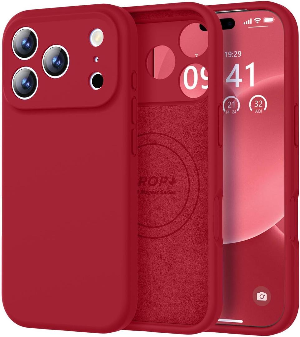 Vooii Magnetic for iPhone 17 Pro Max Case, Compatible with Magsafe (Premium Liquid Silicone) (Integrated Camera Control Button) Full Body Protective Anti-Scratch Microfiber Lining 6.9 inch, Red