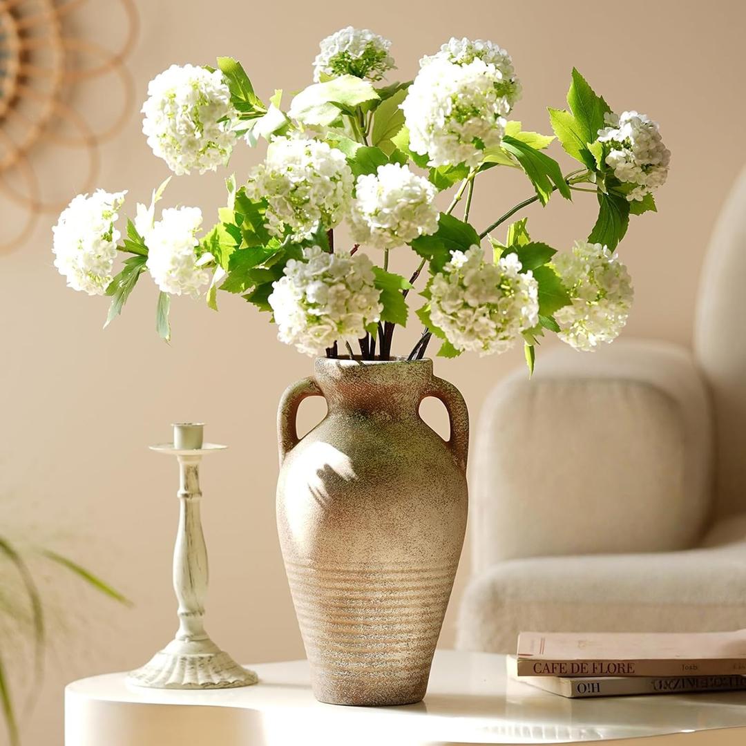 Ceramic Vase with Handles 11 inch Tall Rustic Vases Brown Terracotta Vase,Vintage Decorative Farmhouse Pottery Vase Wabi Sabi for Home Decor,Living Room,Dining Room,Fireplace Mantel,Entryway,Shelf