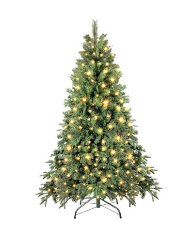 QBA 6FT Prelit Christmas Tree, Hinged Xmas Tree with 810 PE&PVC Tips 200 Incandescent Lights, Foldable Christmas Tree for Home Apartment Office Indoor Outdoor Holiday Decoration, Green