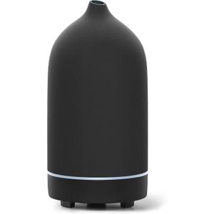 Essential Oil Diffuser,Handcrafted Ceramic Diffuser for Home,Ultrasonic Cool Mist Air Diffuser, 9 Colors Night Light with Timer (Black)