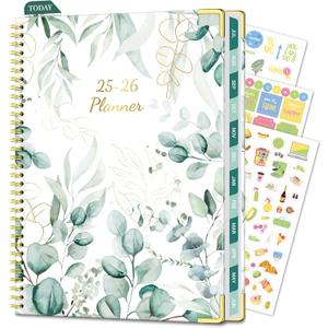 2 x Academic Planner 2025-2026, 8.5" x 11", Weekly & Monthly Planner from JUL.2025 to JUN.2026, Column View Calendar Organizers, Spiral Hardcover Agenda Book with Tabs for Office School Supplies, Leaves