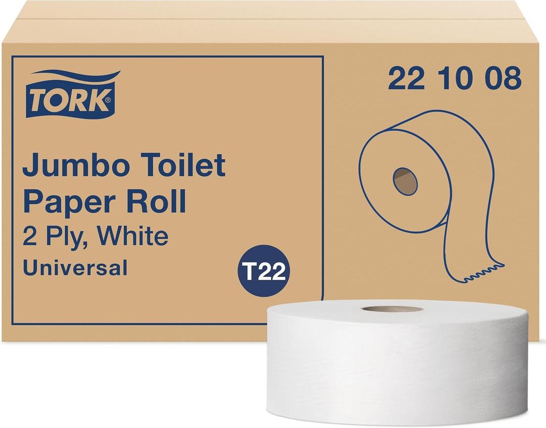 Tork Jumbo Toilet Paper Roll White T22, Universal, 2 ply, 8x1000', 221008